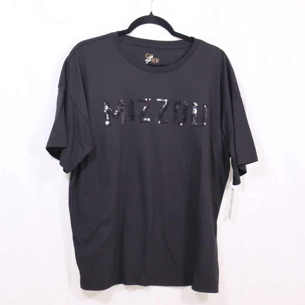 GIII 4Her Mizzou T Shirt XL Black Womens Sequin Tigers Fan
